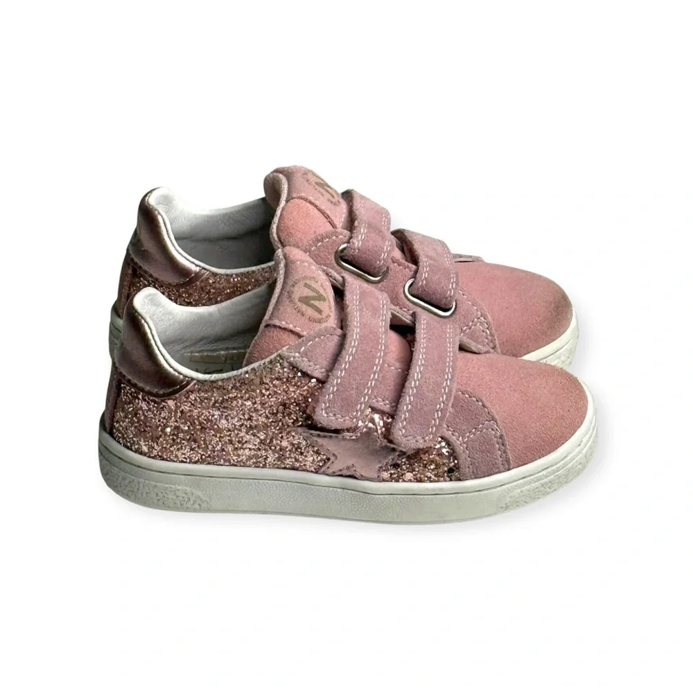 Naturino ★ Pinn VL Glitter Star Italian Suede Sneaker ★ Pink ★ Toddler 8M 25 ★ - Picture 2 of 16